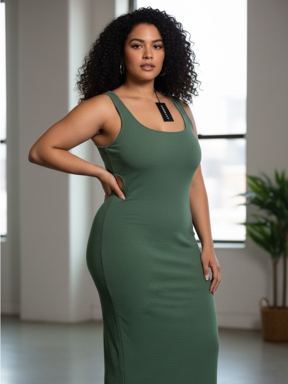 SHEIN Olive Green Ribbed Maxi Tank Dress NWT